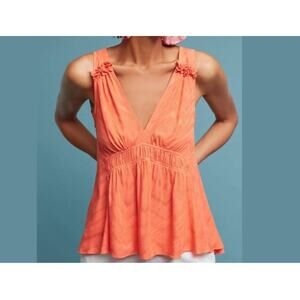 Maeve Anthropologie Orange Bretta Gathered Tank Top Women's Size Small V-Neck